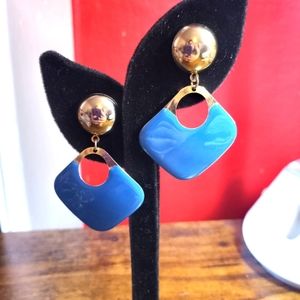 Vintage 80's Blue and Gold Toned Earrings
